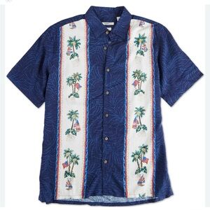 Campia Moda Hawaiian Mens Shirt Blue American Flag Rayon Size M